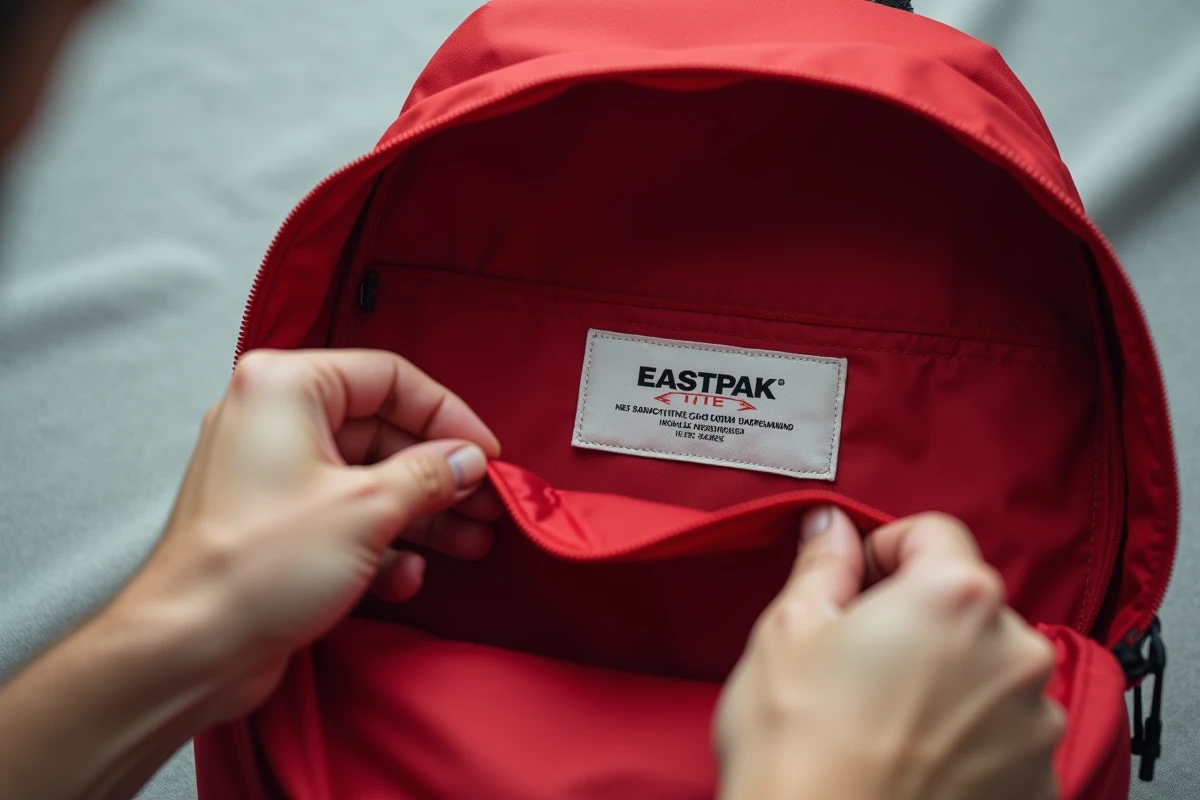 Étiquette intérieure d'un sac Eastpak avec numéro de série visible