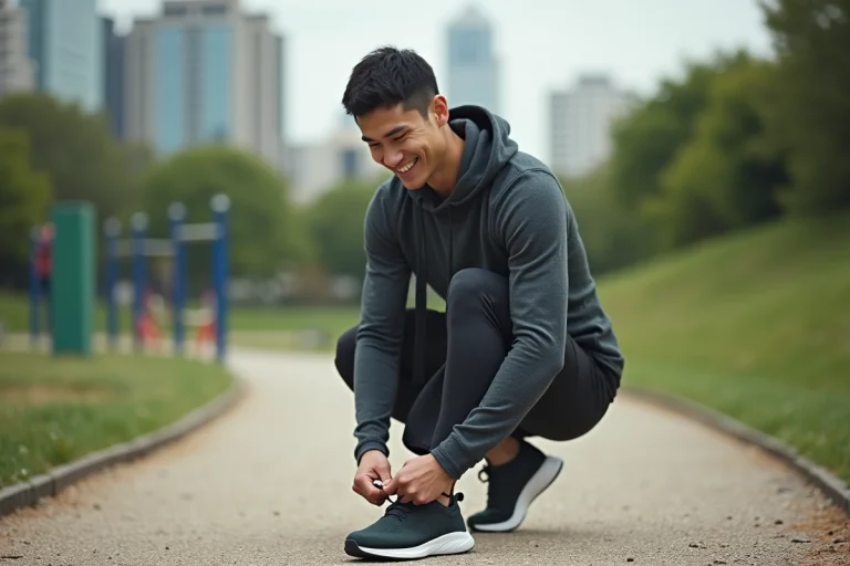 Homme sportif en tenue écologique dans un parc urbain