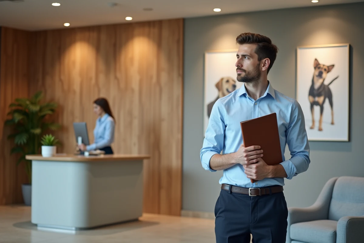 Jeune homme en tenue professionnelle dans le hall d