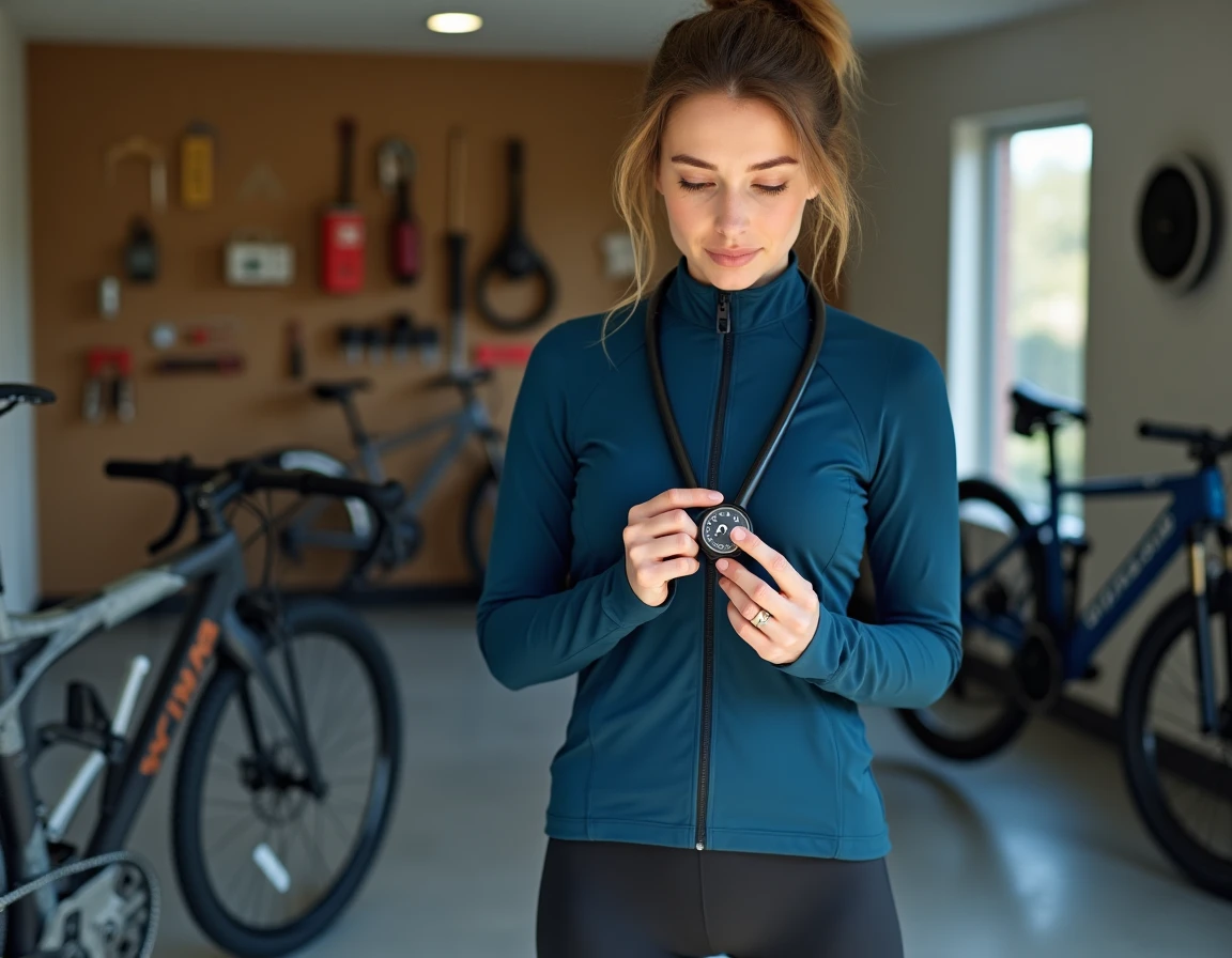 Femme réinitialisant le code d'un antivol vélo dans un garage domestique